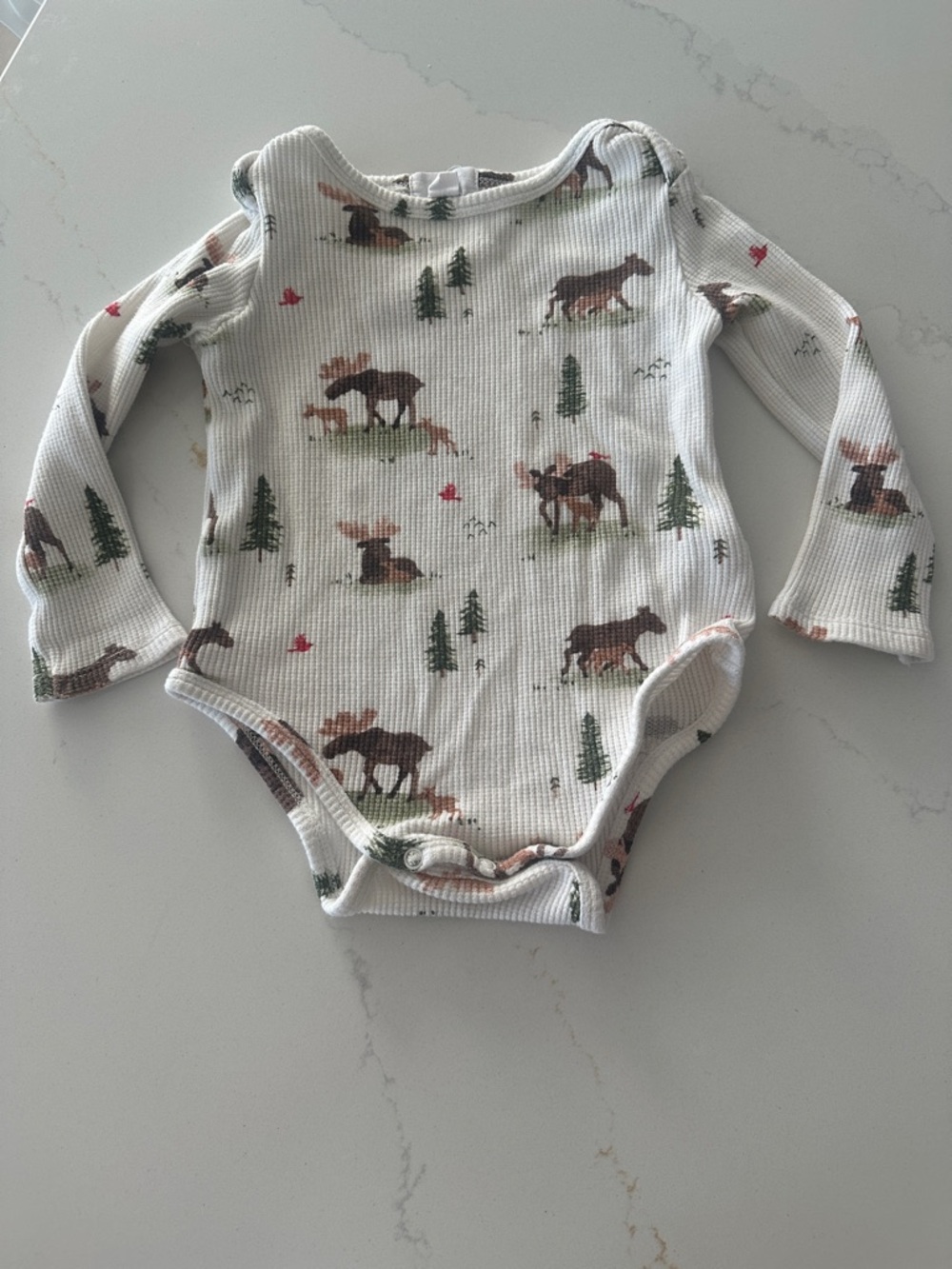 Angel Dear Waffle Knit Moose Forest bamboo blend long sleeve bodysuit 12-18 mon